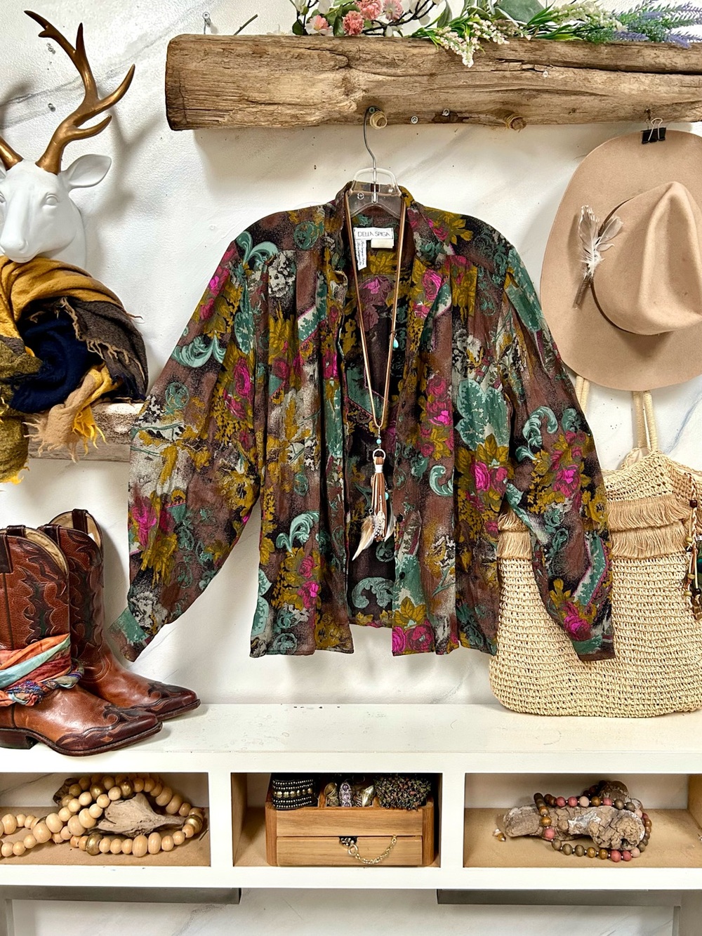 Enchanting Gypsy floral Multi-Color Floral Button-Down Shirt w cottagecore v